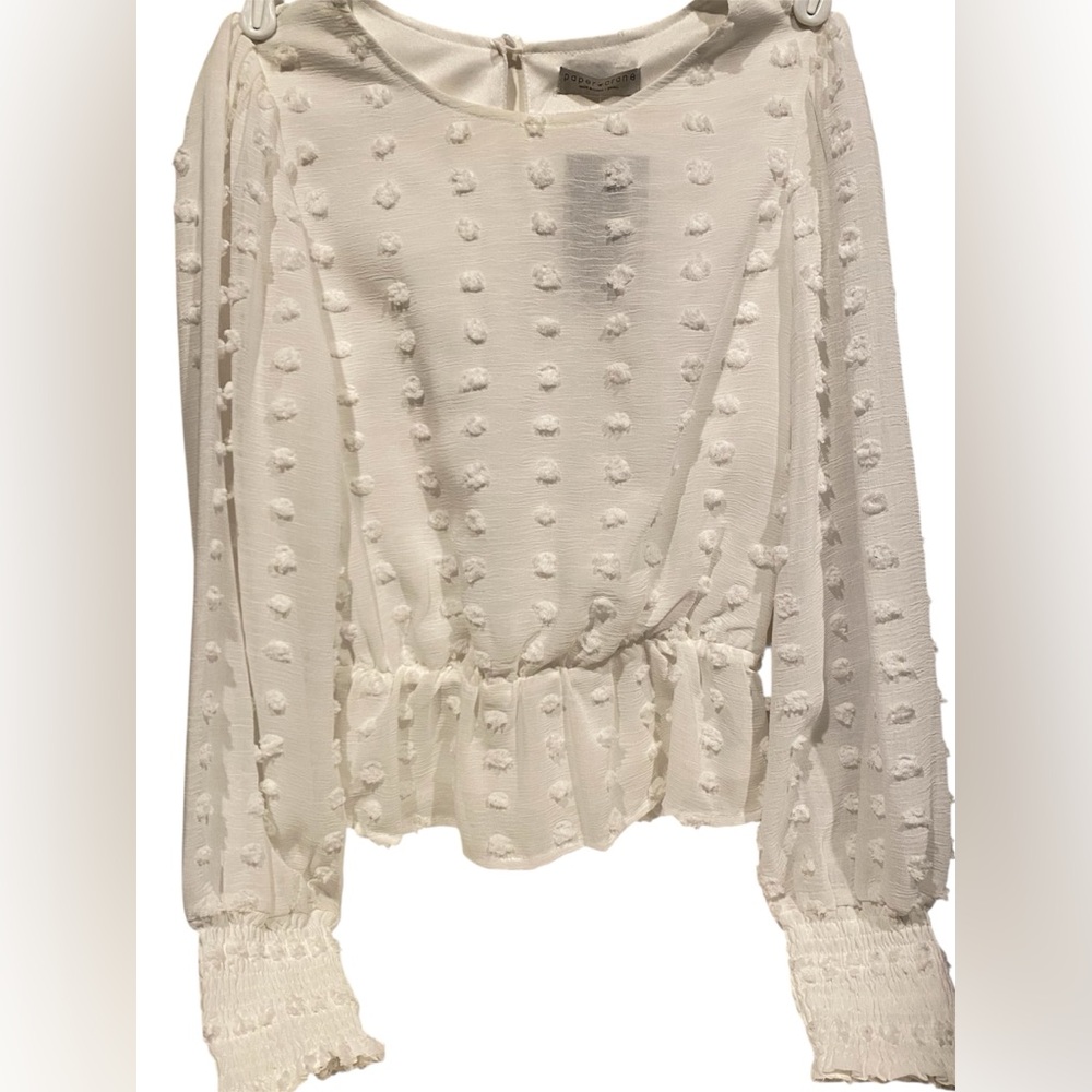 🤍 Paper Crane - beautiful white Swiss Dot Peplum Blouse - Boho style